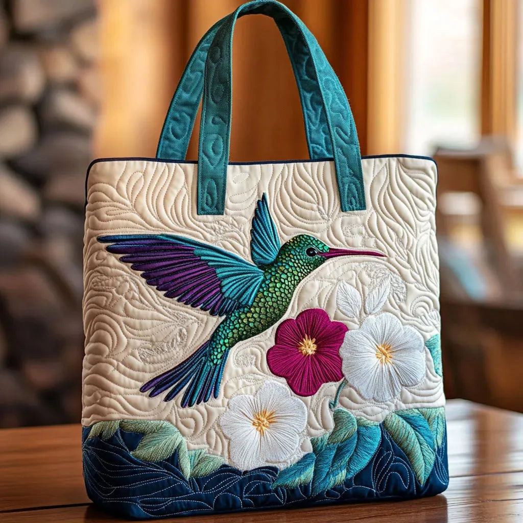 Vadderad Väska - Kolibri och Vit Blomma