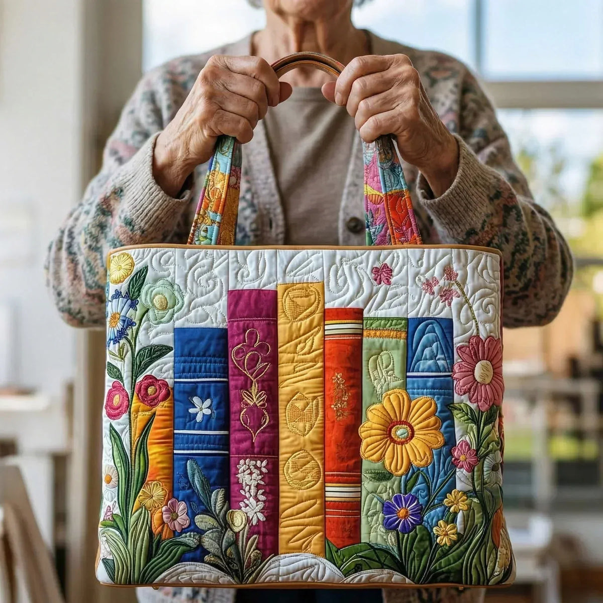 Hantväska - Blommigt Bibliotek